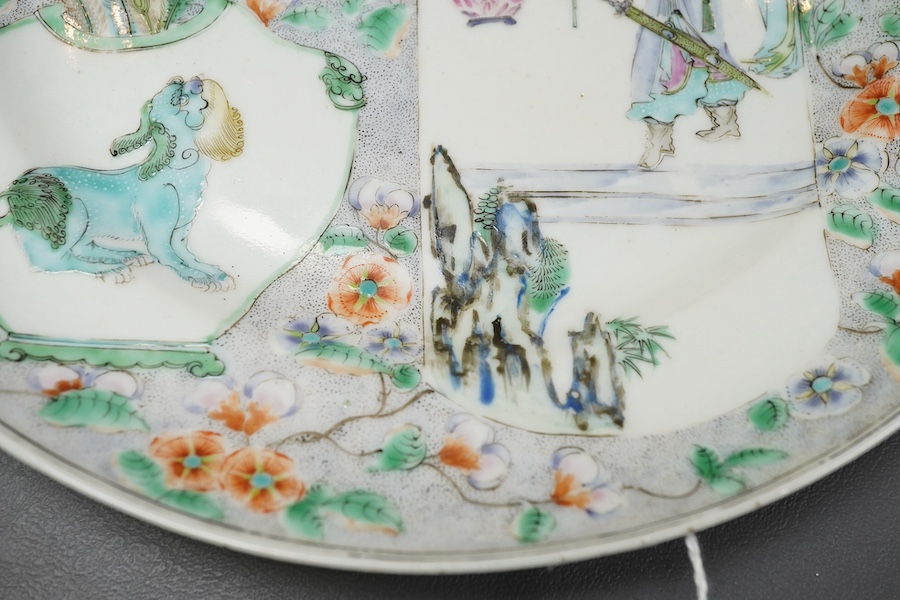 Three Chinese enamelled porcelain plates, mid 19th century